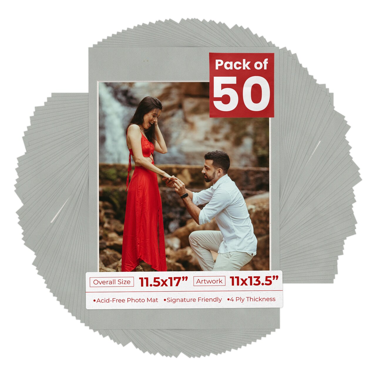 Light Grey Suede Mat Board for 11.5x17 Frames - Fits 11x13.5 Photos